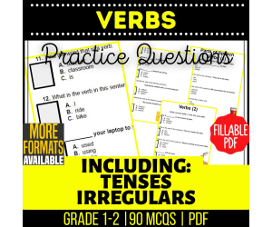 Verbs Practice Questions - Grades 1-2 Grammar (Fillable PDF)