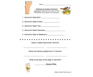 Vermont Worksheet
