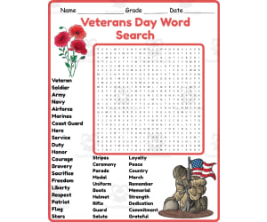 Veterans Day Word Search 2nd 3rd 4th 5th Grade Worksheet Activity