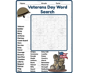 Veterans Day Word Search 2rd 3th 4th 5th Grade worksheet activity