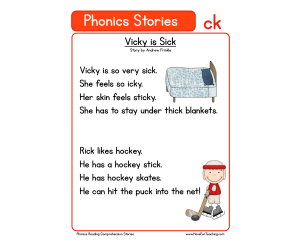 Vicky is Sick CK Phonics Stories Reading Comprehension Worksheet