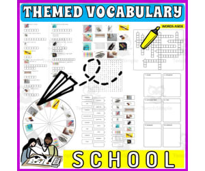Vocabulary with Cards | Crossword Wordsearch Anagram SCHOOL ITEMS