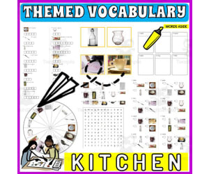 Vocabulary with Flash Cards | Crossword Wordsearch Anagram KITCHEN