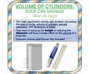 Volume of Cylinders: Middle School Geometry Word Problem: Soup Cans