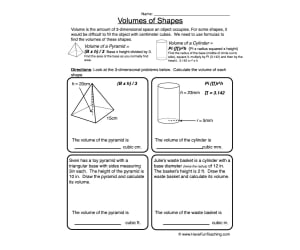 Volume of Shapes Worksheet