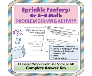 Volume Word Problems: Sprinkle Factory Grade 5 & 6 Conversions, Ratios