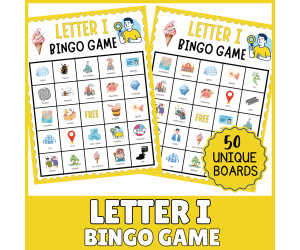 Vowel Letter I Bingo Game: Alphabet Recognition Sound Phonics Activity