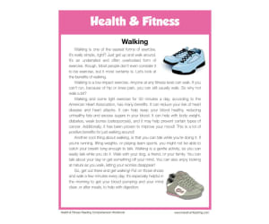 Walking Health and Fitness Reading Comprehension Worksheet