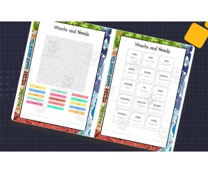 Wants and Needs word search, scramble and crossword puzzle