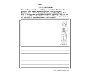 Wants Needs Reading Response Worksheet