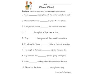 Was Were Fill in the Blank Worksheet