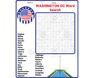 WASHINGTON DC Word Search Puzzle Worksheet Activity