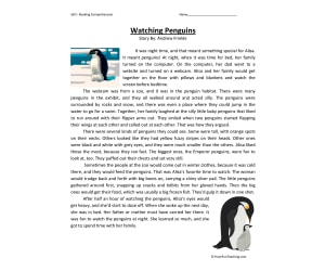 Watching Penguins Reading Comprehension Worksheet