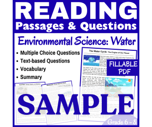 Water Cycle: SAMPLE Reading Comprehension Passage (FILLABLE PDF)