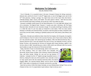 Welcome to Colorado Reading Comprehension Worksheet