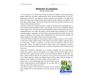 Welcome to Louisiana Reading Comprehension Worksheet