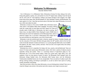 Welcome to Minnesota Reading Comprehension Worksheet