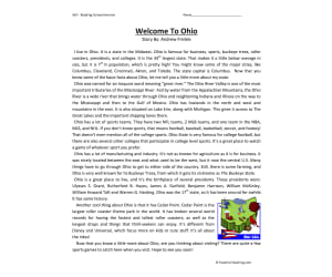 Welcome to Ohio Reading Comprehension Worksheet