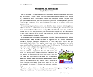Welcome to Tennessee Reading Comprehension Worksheet