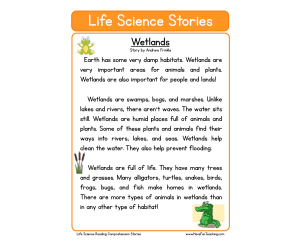 Wetlands Life Science Reading Comprehension Worksheet