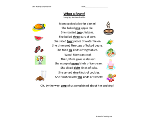 What a Feast Reading Comprehension Worksheet