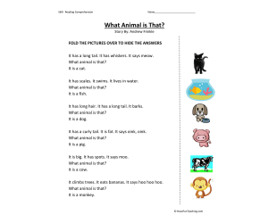 What Animal Is That Reading Comprehension Worksheet