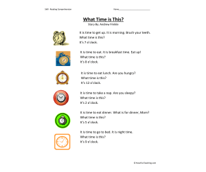 What Time is This Reading Comprehension Worksheet
