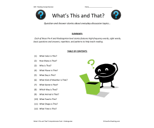 What's this and That? Reading Comprehension Test Collection