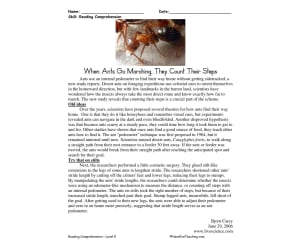 When the Ants Go Marching Reading Comprehension Worksheet