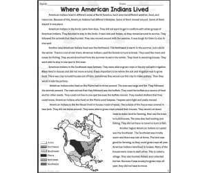 Where American Indians Lived Reading Packet