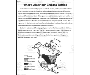 Where American Indians Settled Reading Packet