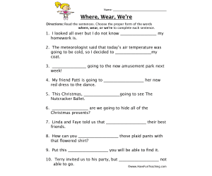 Where, Wear, We're Homophones Worksheet