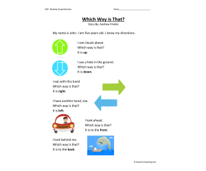 Which Way is That Reading Comprehension Worksheet