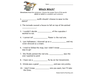 Which, Witch Homophones Worksheet