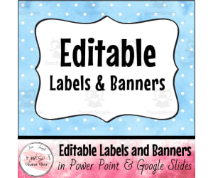 White Dots on Baby Blue Watercolor Labels & Banner Flags