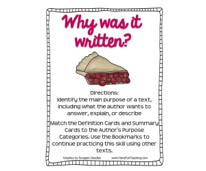 Why Was it Written? Author's Purpose Activity