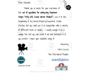 Why We Crave Horror Movies Stephen King Analysis and Comprehension Google Doc