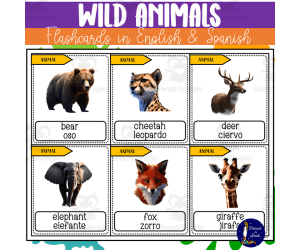 Wild Animals Flashcards in English and Spanish