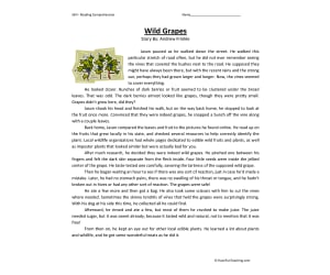 Wild Grapes Reading Comprehension Worksheet