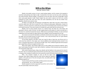 Will-o-the-Wisps Reading Comprehension Worksheet