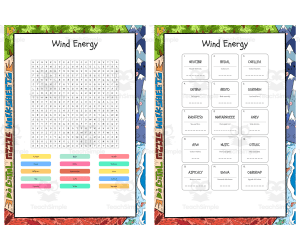Wind Energy word search, scramble and crossword puzzle