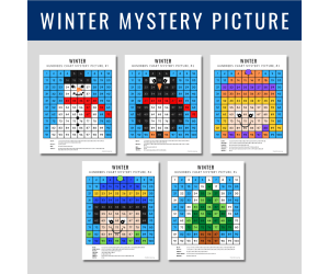 Winter Coloring Pages, 100s Chart Mystery Picture, Color By Number
