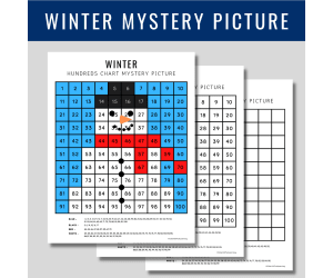 Winter Hundreds Chart, Mystery Picture, 100s Chart Color By Number