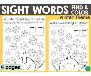 Winter Sight Words Find & Color