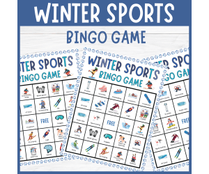 Winter Sports Bingo Game Outdoor Cold Weather Seasonal Activities