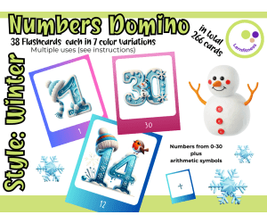 Winter-Themed Flashcards + Memory Game: Numbers 0-30 + Math Symbols