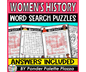 Women's History Month Word Seach Puzzles - Women's Day