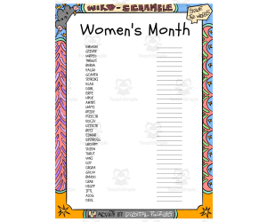 Women's Month word Scramble puzzle worksheet