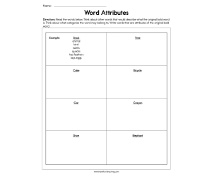 Word Attributes Worksheet