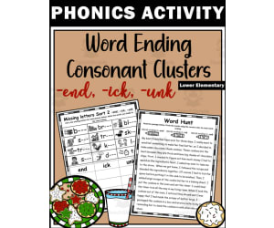 Word Ending Consonant Clusters Activity Packet | -end, -ick, -unk